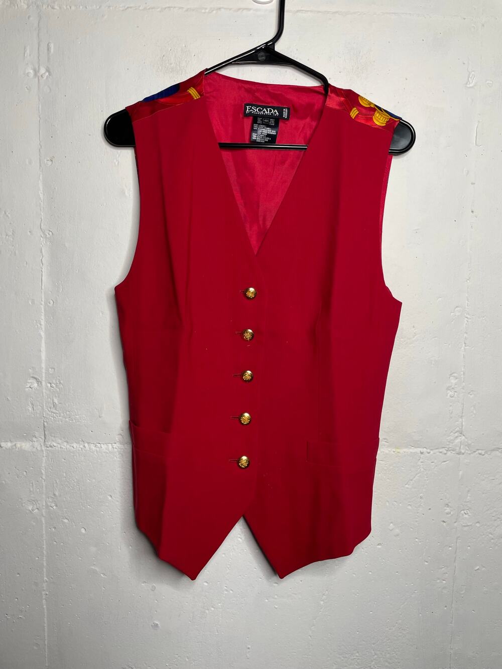 Vintage Wool/Silk Escada Vest Red Horsebit Equestrian Gold Size 40